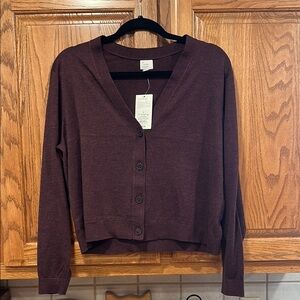 A New Day Burgundy Cropped Cardigan Sweater NWT